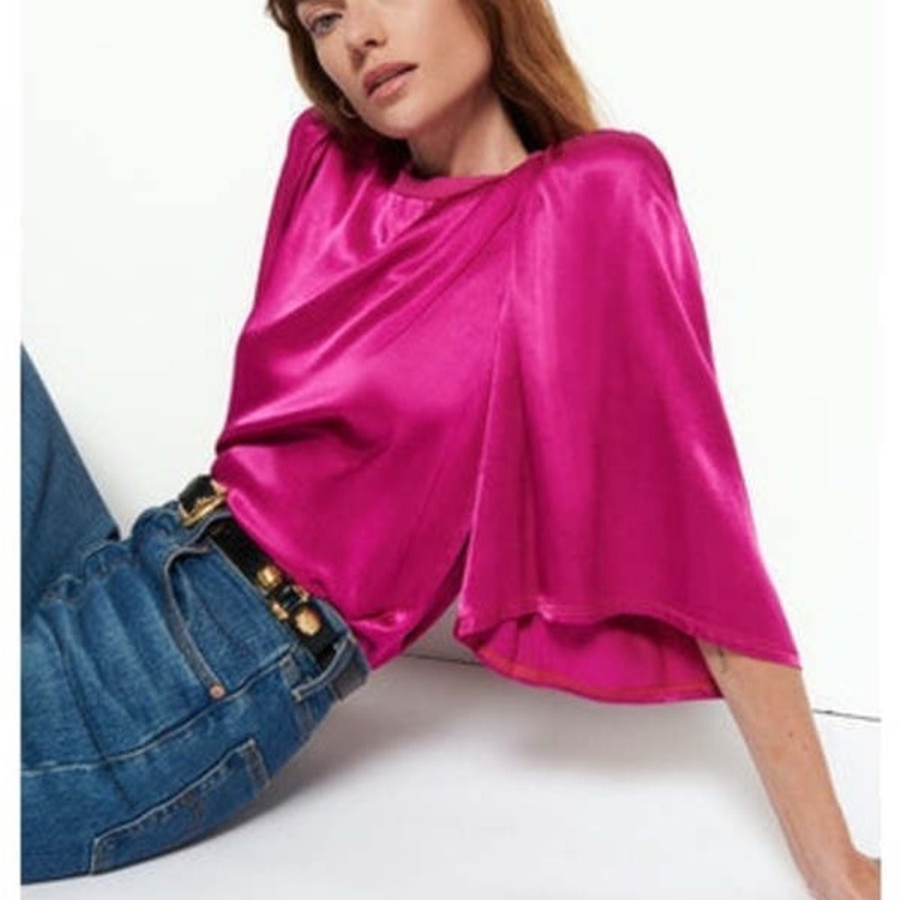 Nation LTD Donna Bell Sleeve top in miss magenta size small